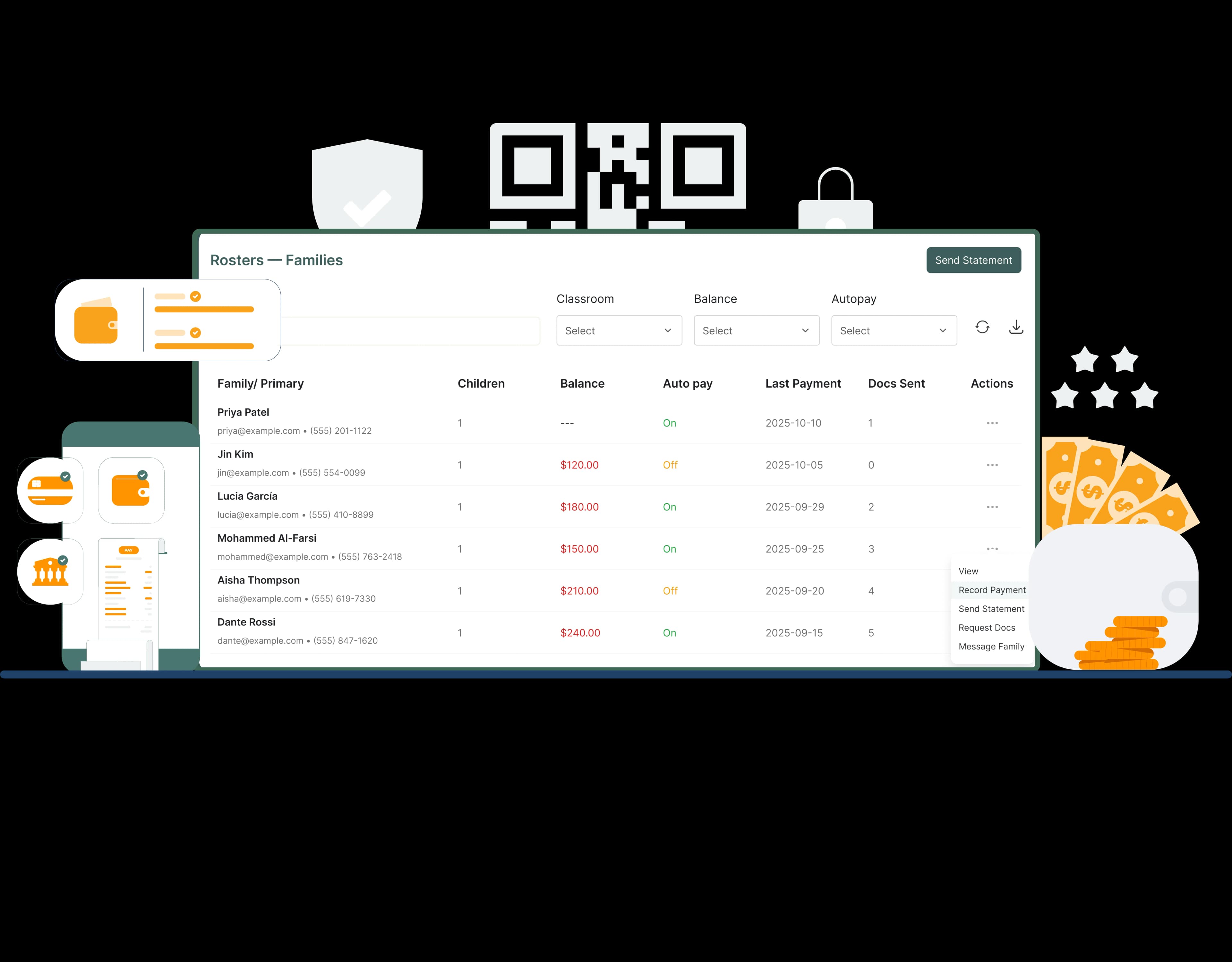 Built-in tuition setup and enrollment payments